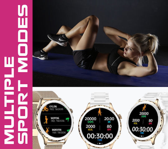 Rubicon SR048B 44mm Smartwatch με Παλμογράφο (Ροζ Χρυσό)