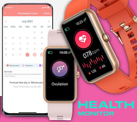 Rubicon SR032E Smartwatch με Παλμογράφο (Ροζ)