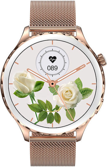 Rubicon SR048B 44mm Smartwatch με Παλμογράφο (Ροζ Χρυσό)