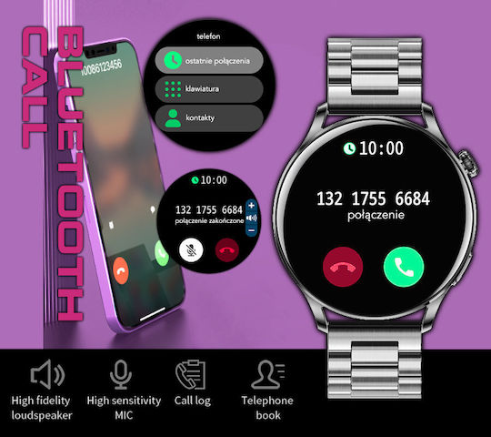 Rubicon SR045C Aluminium 42mm Smartwatch mit Pulsmesser (Schwarz)