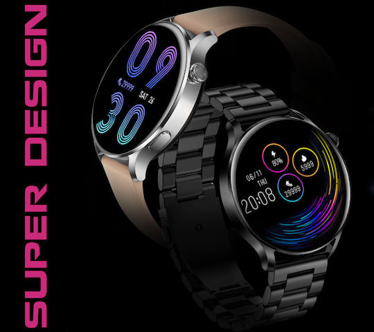 Rubicon SR045C Aluminium 42mm Smartwatch mit Pulsmesser (Schwarz)