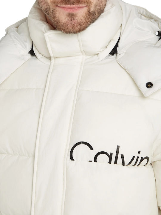 Calvin Klein Herren Winter Jacke Lässig Weiß