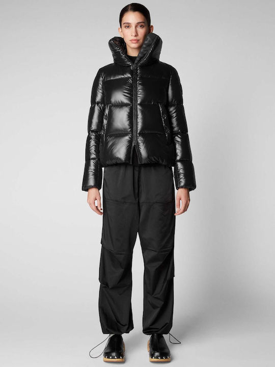 Women's Short Puffer Jacket for Winter Black