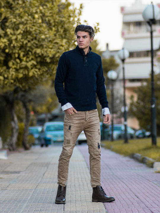 Ανδρικό Παντελόνι Τζιν με Slim Εφαρμογή Μπεζ