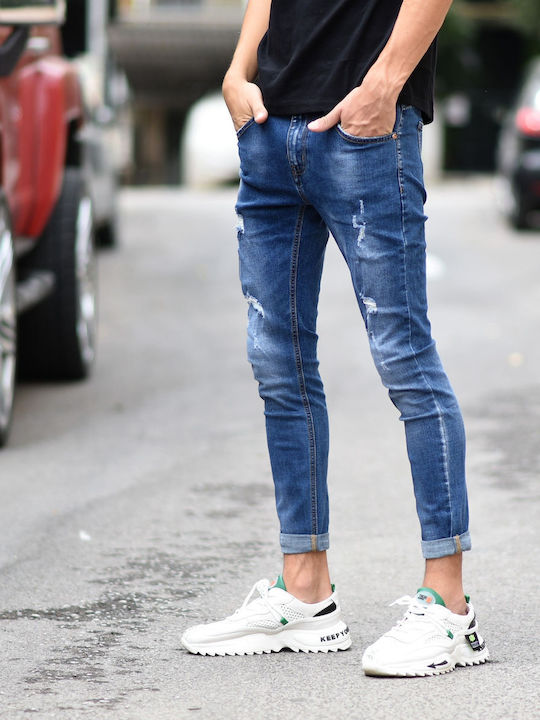 Men's Elastic Jeans Pants with Slim Fit Blue