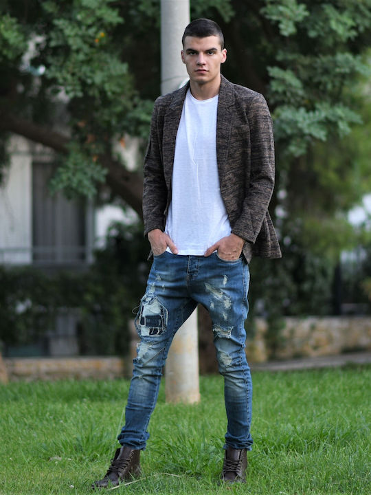 Ανδρικό Παντελόνι Τζιν με Skinny Εφαρμογή Μπλε