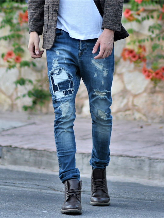 Ανδρικό Παντελόνι Τζιν με Skinny Εφαρμογή Μπλε