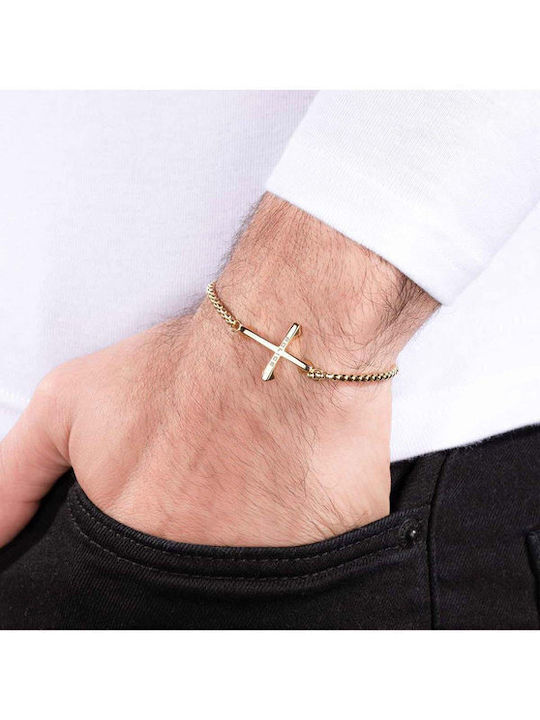 Police Bracelet with Cross design made of Steel Gold Plated