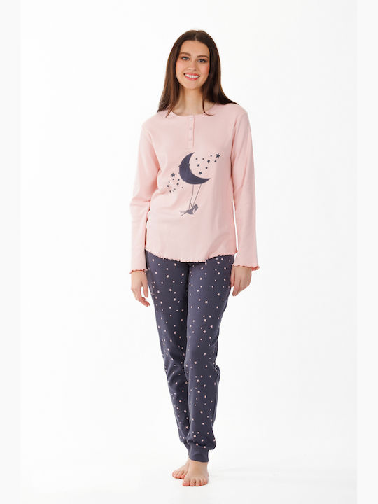 MEI Winter Women's Pyjama Set Cotton Pink