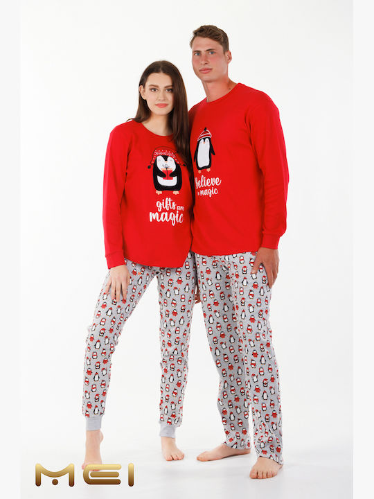 MEI Winter Damen Pyjama-Set Baumwolle Rot