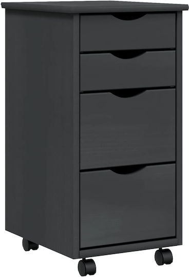 vidaXL Büroaufbewahrungsschublade aus Massivholz mit Rädern in Grau 34x39x65,5cm
