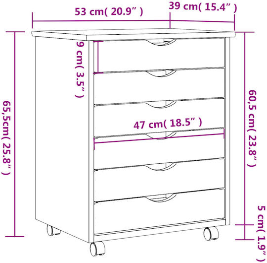 Чекмеджета за Бюро от Масивно Дърво с Колелца Бели 53x39x65.5см