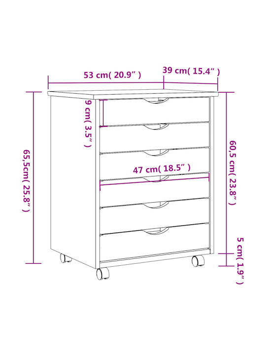 Office Storage Solid Wood Drawer Honey Brown L53xW39xH65.5cm