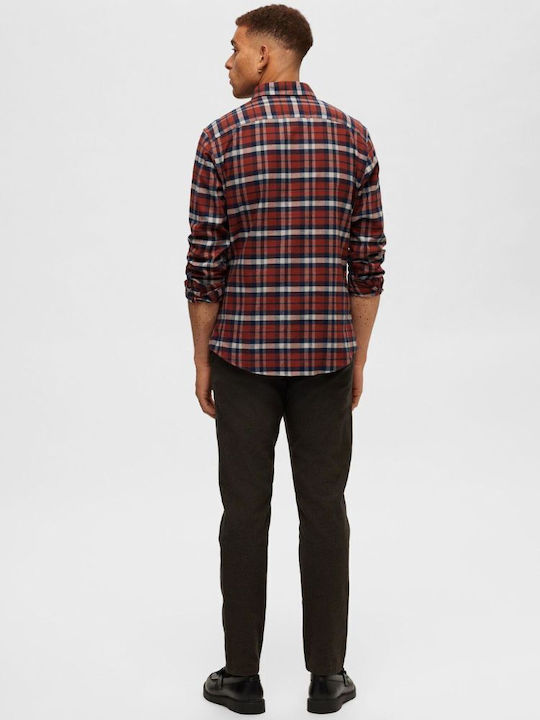 Selected Men's Shirt Long Sleeve Flannel Brown