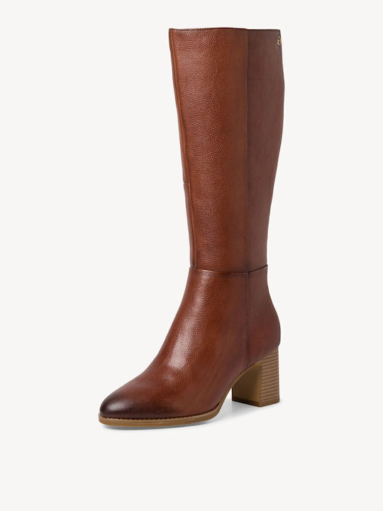 Leder Damenstiefel mit mittlerem Absatz Tabac Braun
