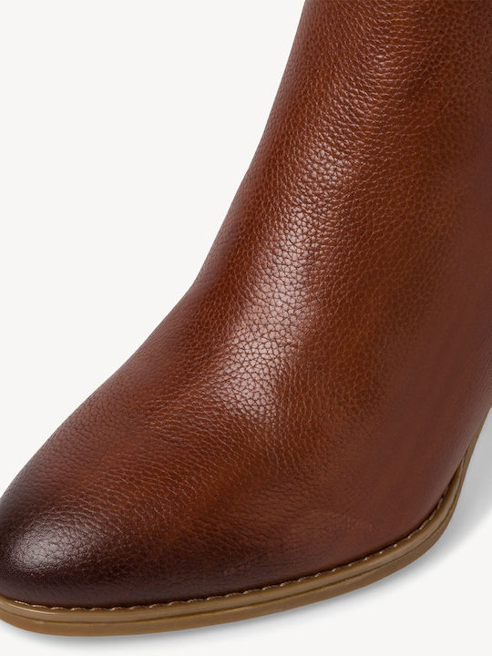 Leder Damenstiefel mit mittlerem Absatz Tabac Braun