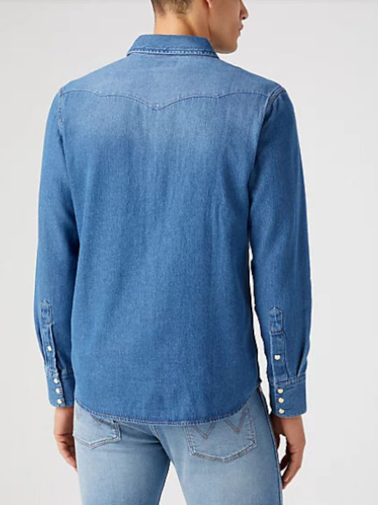 Wrangler Herrenhemd Langärmelig Jeans Blau