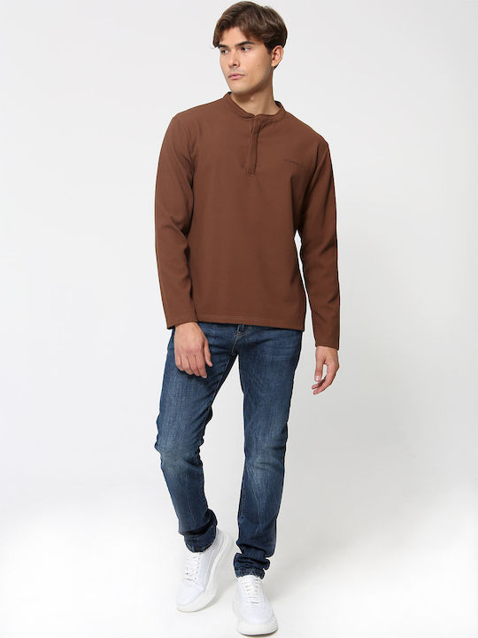 Tresor Men's Long Sleeve Blouse with Buttons Brown