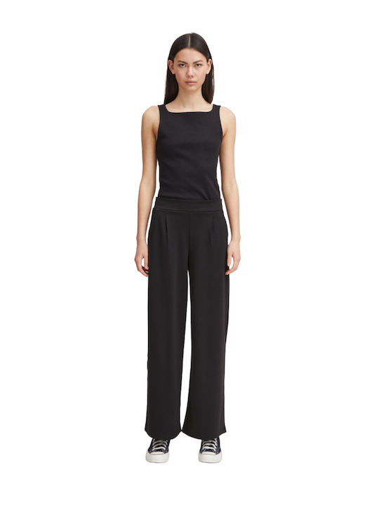 Damen Stoff Hose in Weiter Linie Schwarz