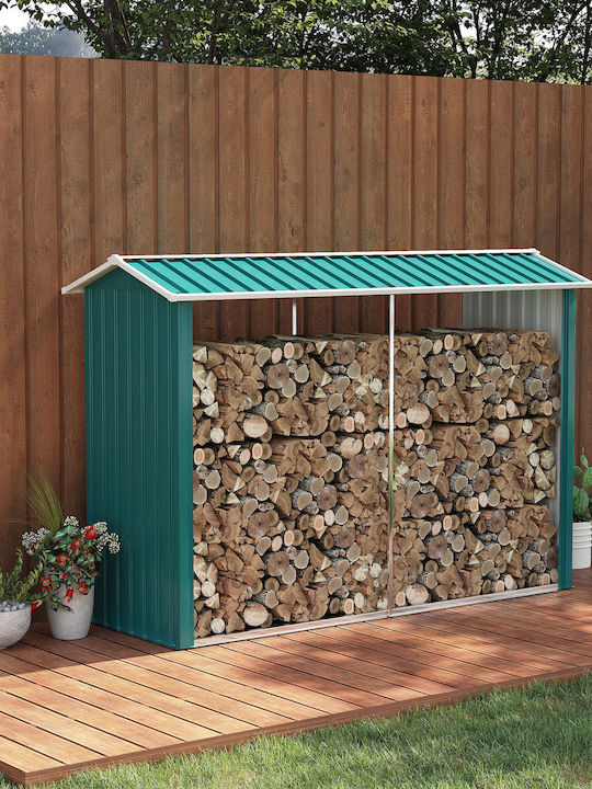 Outsunny Woodshed Μεταλλικό Ράφι Αποθήκευσης Ξύλων 240x86x160cm Πράσινο