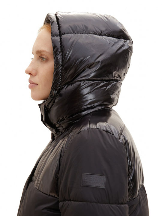 Kurz Damen Puffer Jacke für Winter Schwarz