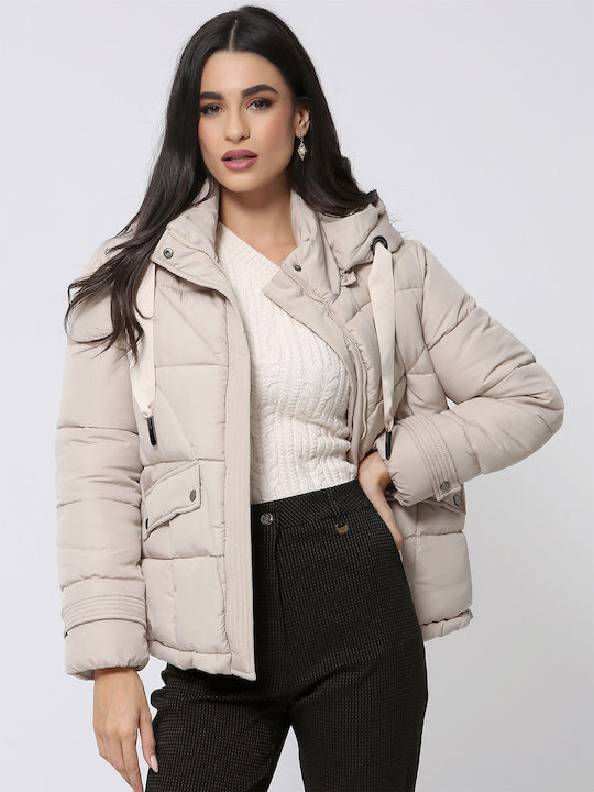 Women's Long Puffer Jacket for Winter Beige