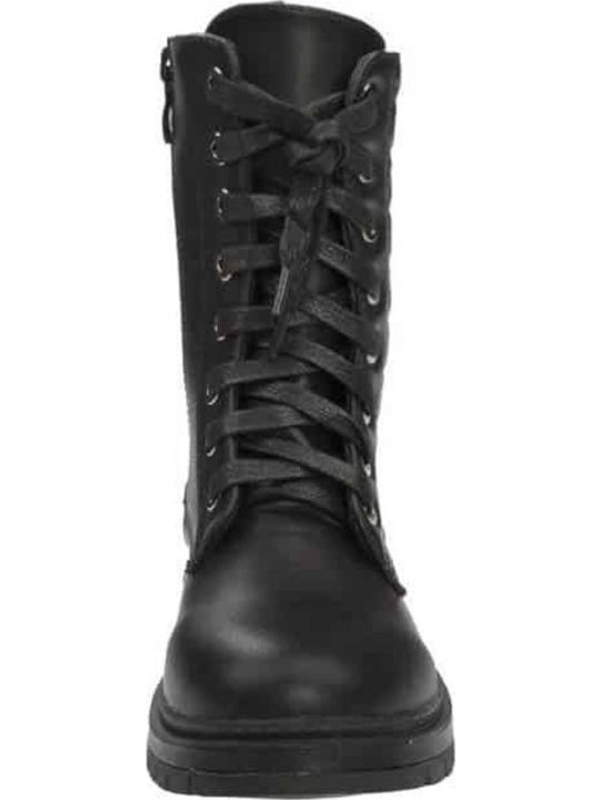 Leather Kids Boots with Laces Black