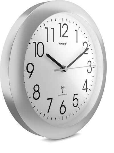 Mebus Wanduhr Kunststoff Silber Ø25cm