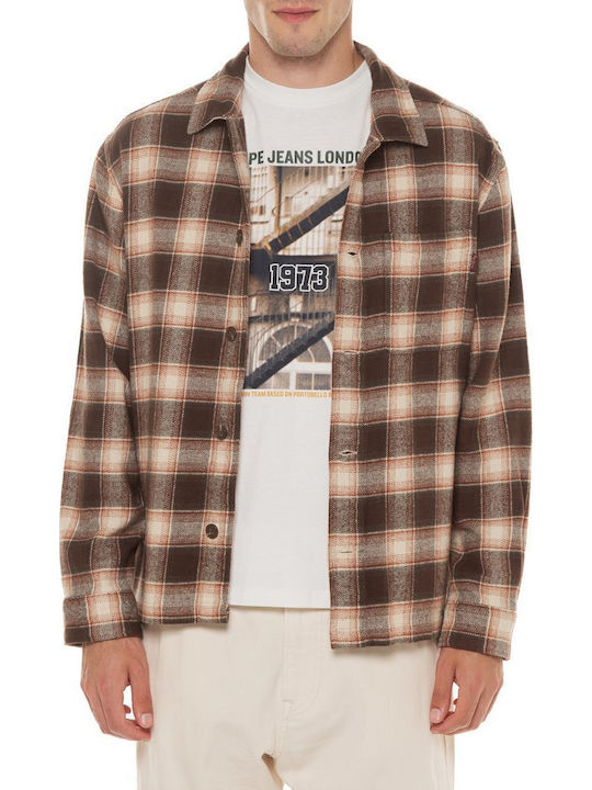 Long Sleeve Overshirt Checked Brown