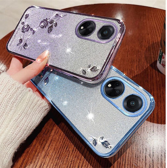 Gradient Color Glitter Flower Back Cover Σιλικόνης Ροζ Χρυσό (Oppo A98)