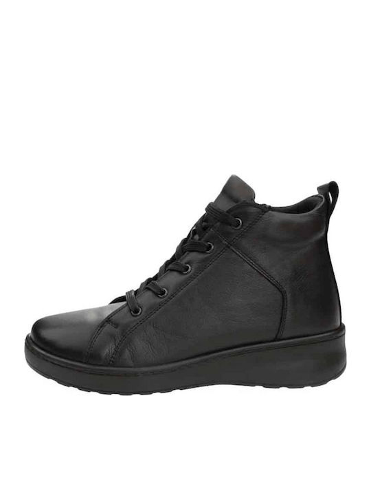 Leather Women's Ankle Boots Platform Black