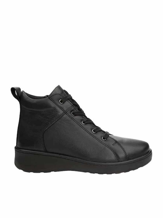 Leather Women's Ankle Boots Platform Black