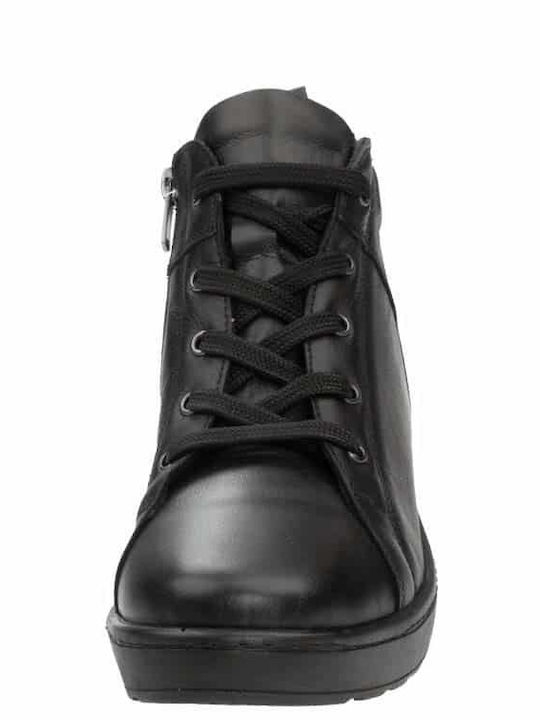 Leather Women's Ankle Boots Platform Black