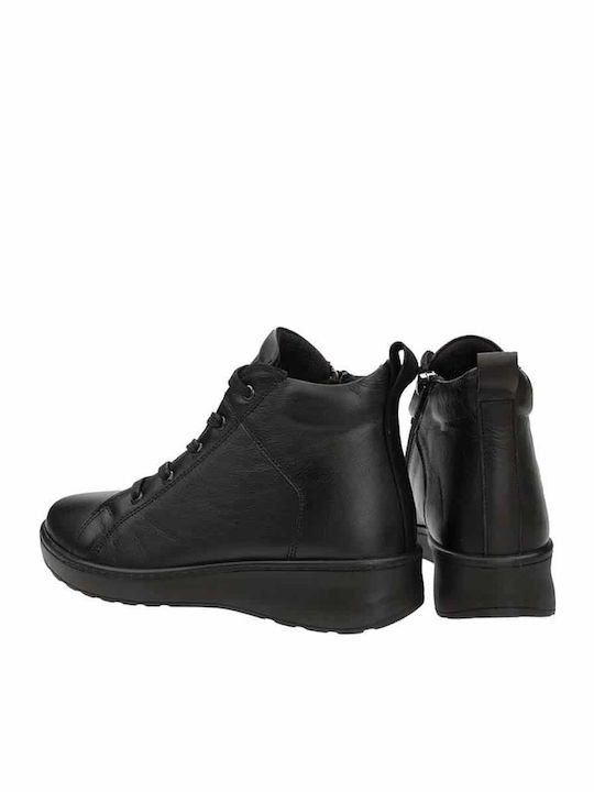 Leather Women's Ankle Boots Platform Black