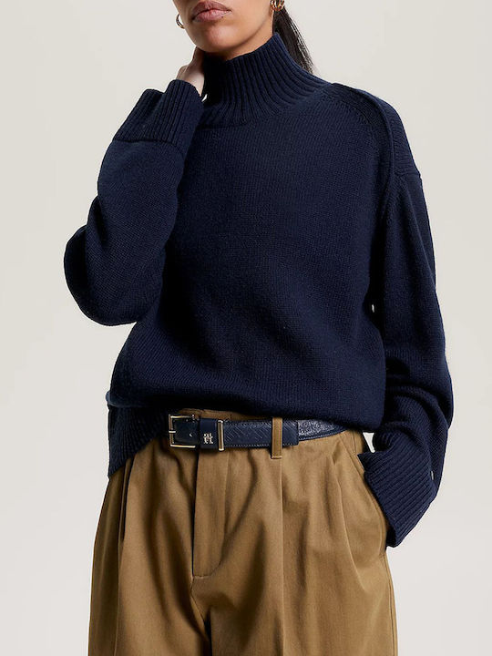 Tommy Hilfiger Women's Long Sleeve Sweater Woolen Turtleneck Blue
