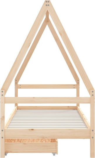 Pat pentru Copii Single cu Spațiu de Depozitare Bej pentru Saltea 80x200cm
