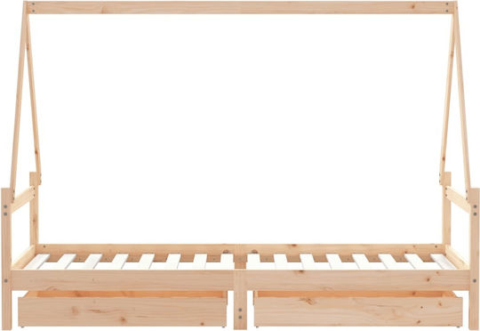 Pat pentru Copii Single cu Spațiu de Depozitare Bej pentru Saltea 80x200cm