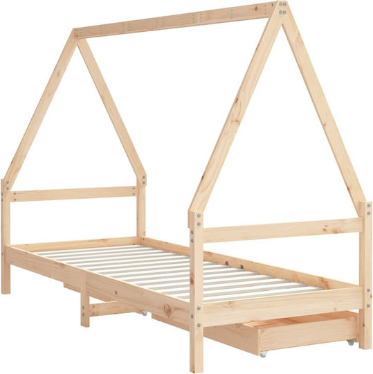 Pat pentru Copii Single cu Spațiu de Depozitare Bej pentru Saltea 80x200cm