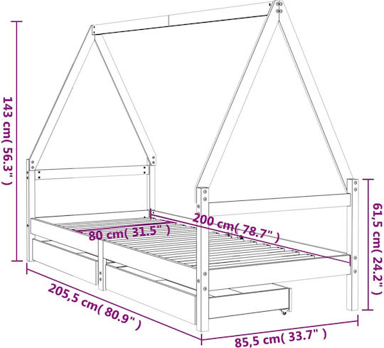 Pat pentru Copii Single cu Spațiu de Depozitare Bej pentru Saltea 80x200cm