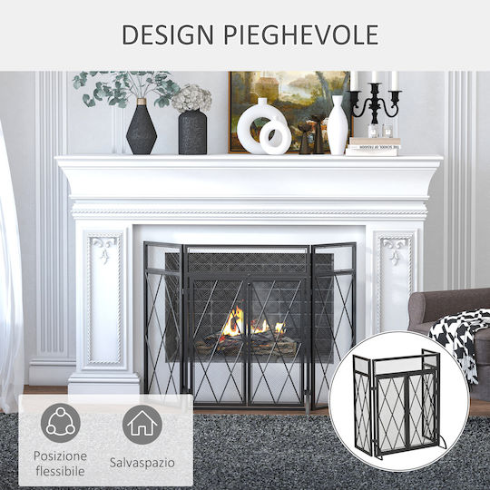 HomCom Metallic Fireplace Screen with 3 Panels 120x79cm Black