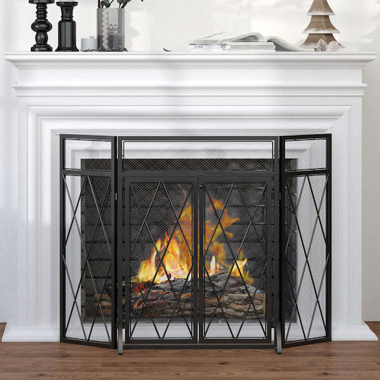 HomCom Metallic Fireplace Screen with 3 Panels 120x79cm Black