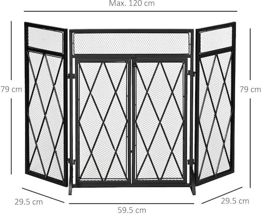 HomCom Metallic Fireplace Screen with 3 Panels 120x79cm Black