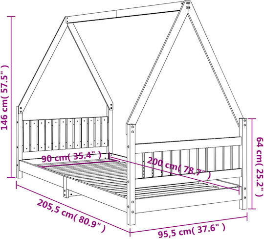 Kinderbett Einzeln Beige für Matratze 90x200cm
