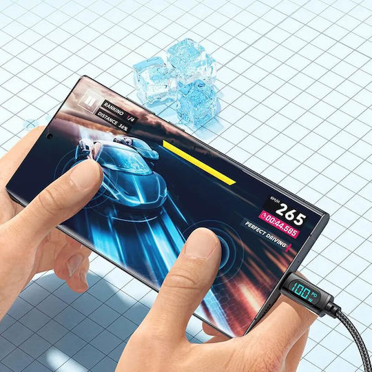 Apex Braided USB 2.0 Cable USB-C male - USB-C 66W Μαύρο 1m AP-CCD-7A66WBK