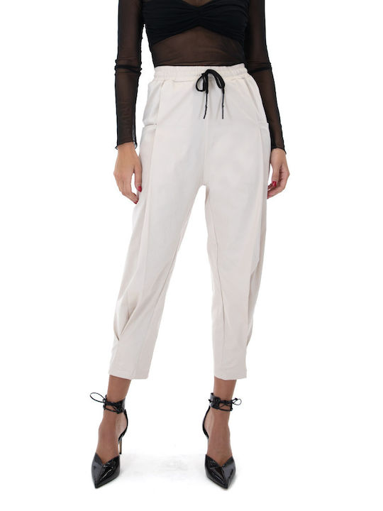 Zoya Women's High-waisted Cotton Capri Trousers with Elastic Beige