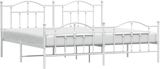 Pat King Size Metalic Alb cu Lamele pentru Saltea 190x200cm
