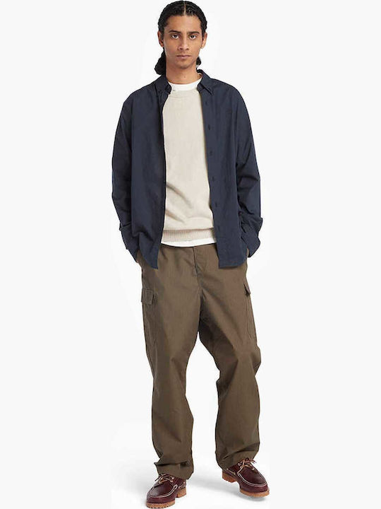 Long-sleeved Linen Shirt Navy Blue
