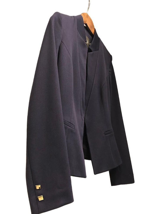 Sou Blazer pentru femei Cu talie Sacou Albastru