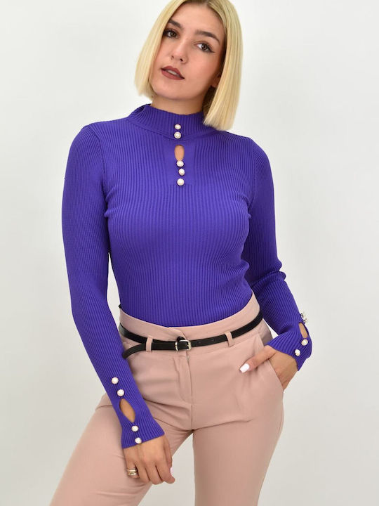 Potre Women's Long Sleeve Sweater Turtleneck Purple