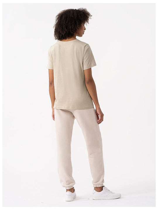 4F Damen Bluse Baumwolle Kurzärmelig Beige